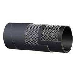 A chemical transfer delivery hose cut back in steps to show the wire braid reinforcement under the cover. A chemical transfer delivery hose cut back in steps to show the wire braid reinforcement under the cover.