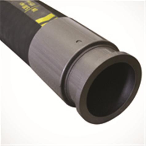 A concrete pump hose with a heavy steel end fitting swaged onto it. A concrete pump hose with a heavy steel end fitting swaged onto it.