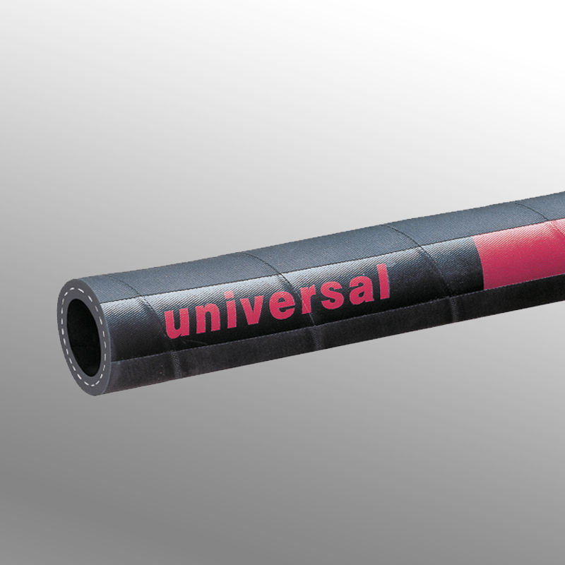 A hot water hose printed with the Universal brand name along its cover. A hot water hose printed with the Universal brand name along its cover.