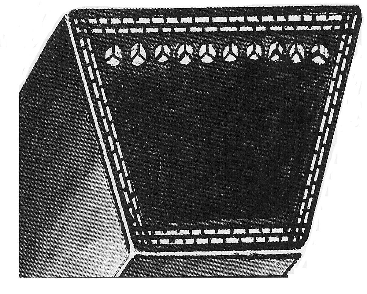 A classical section V belt in cutaway, its wrapped cover and row of cords shown at the cut.