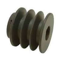 A solid hub V grooved pulley with three grooves cut in its rim.