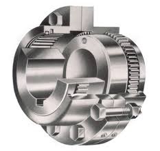 A cutaway of a gear coupling, the cut teeth of the hub meshing inside the sleeve. A cutaway of a gear coupling, the cut teeth of the hub meshing inside the sleeve.