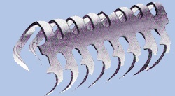 A strip of P14 wire hook lacing, its row of curved steel hooks standing in line.