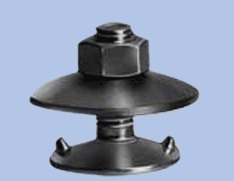 A Euro elevator bolt, its wide domed head above the square neck that locks it in the belt.