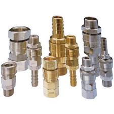 A group of quick release couplings in steel and brass, in several sizes. A group of quick release couplings in steel and brass, in several sizes.