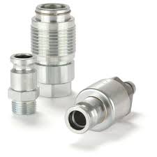 A high pressure quick release coupling in two parts, the plug lying beside the socket. A high pressure quick release coupling in two parts, the plug lying beside the socket.
